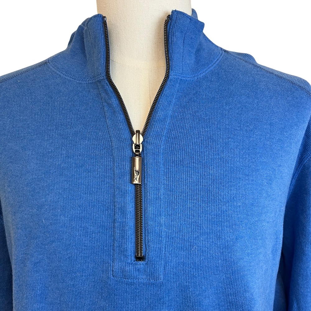 TOMMY BAHAMA Blue Gray Reversible 1/4 Zip Mens Sweater XL Travel Vacation Preppy - Picture 6 of 11